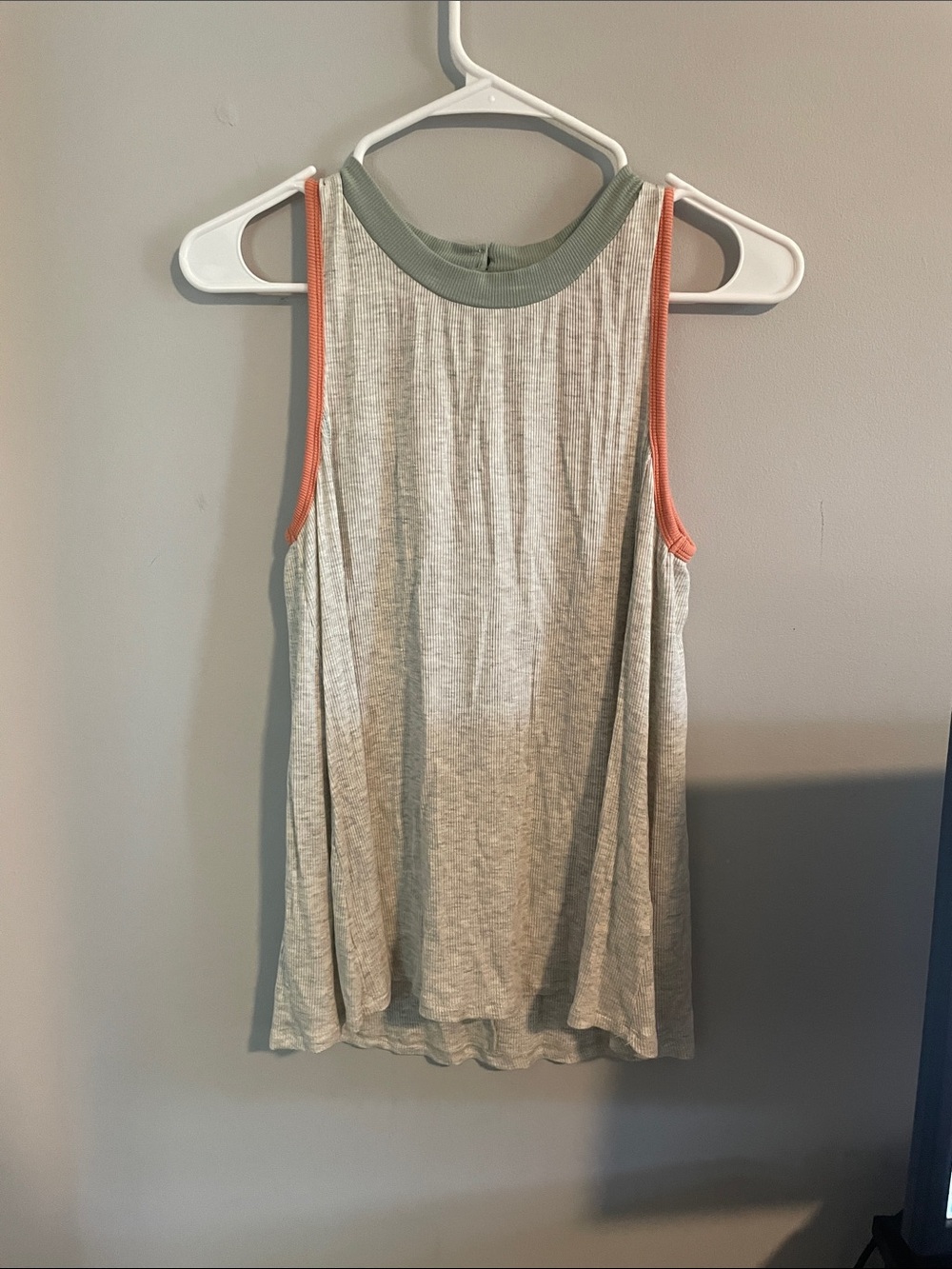 Hem & Thread Heather Gray Tank with Sage Neckline and Coral Trim